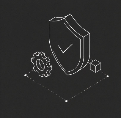 Isometric illustration of a security shield with gear, representing cybersecurity management